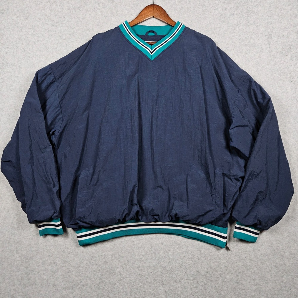 Vintage Russell Athletic Men's XXL Blue Pullover V-Neck Windbreaker Track Jacket
